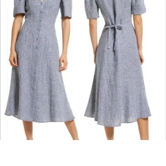 Reformation Newbury Linen Dress Sz 6 Challah Check Button Down New - Picture 2 of 14